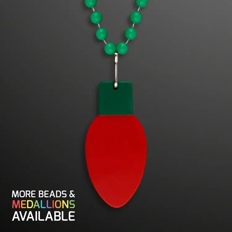 Red Bulb Christmas Medallion on Green Beads  (NON-Light Up) — view 2