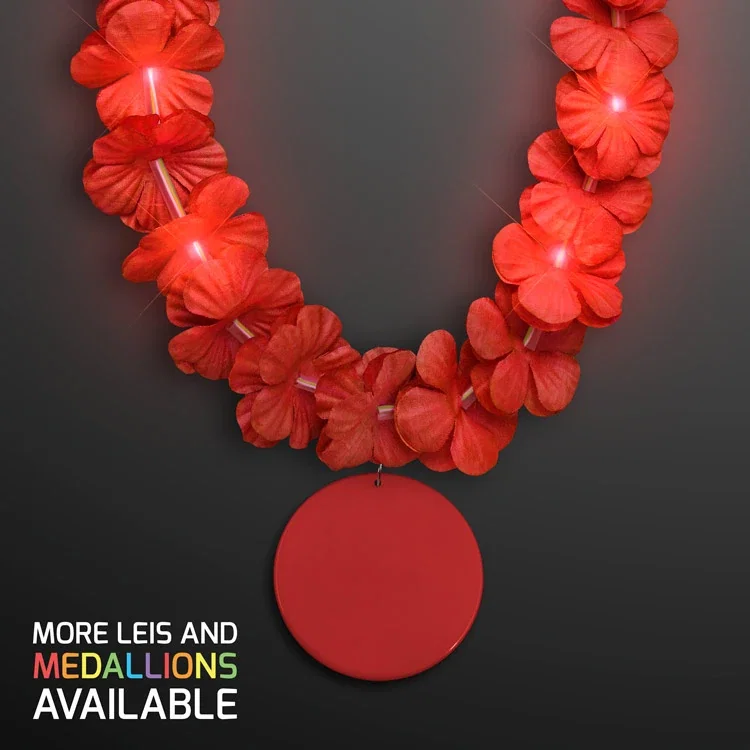 Red Flower Hawaiian Lei with Custom Medallion