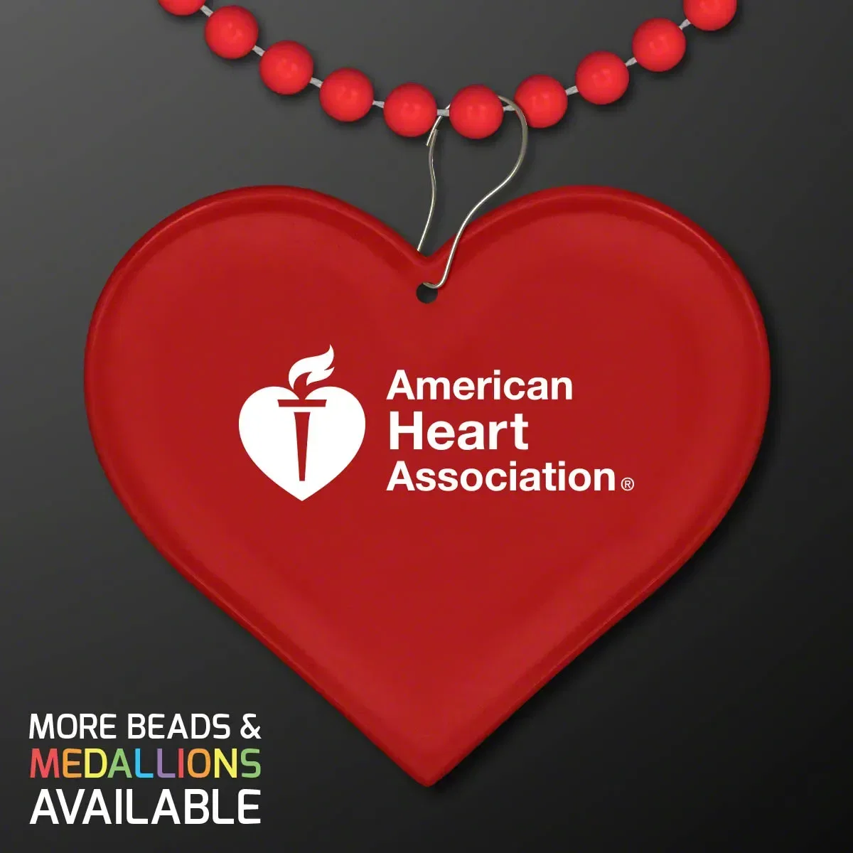 Red Heart Medallion with Beaded Necklace (Non-Light Up) — view 2
