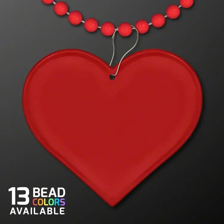 Red Heart Medallion with Beaded Necklace (Non-Light Up) — view 3