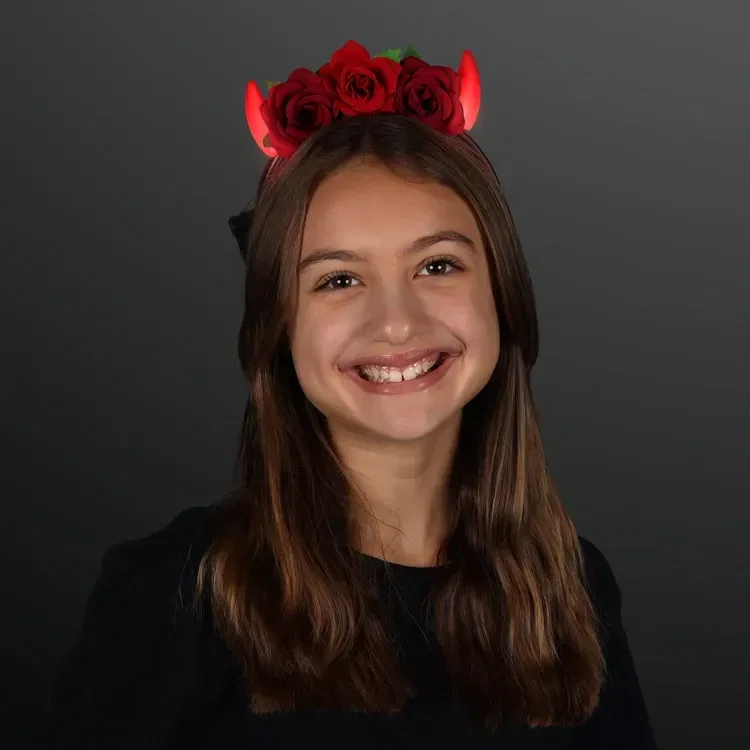 Red Roses LED Devil Horns with Flowers — view 2