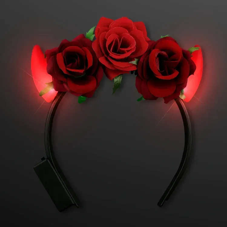 Red Roses LED Devil Horns with Flowers — view 3