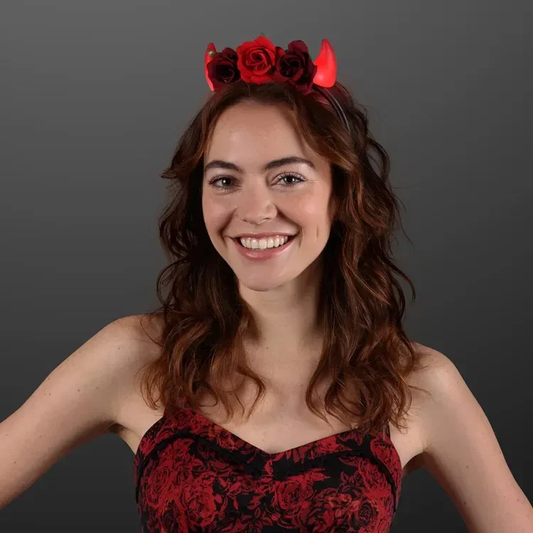 Red Roses LED Devil Horns with Flowers — view 4