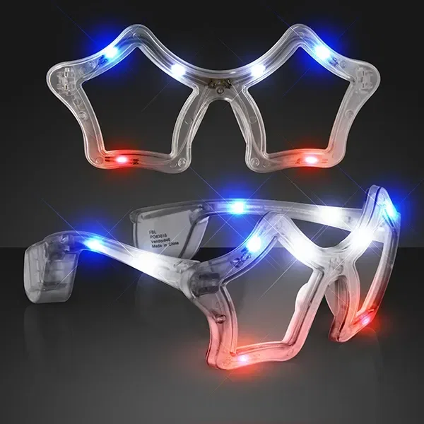 Red, White & Blue Flashing LED star shaped Sunglasses — view 2