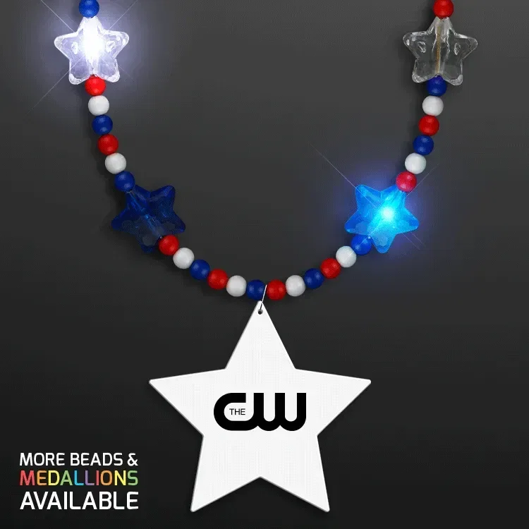 Red White & Blue Light Up Star Beads with Star Medallions