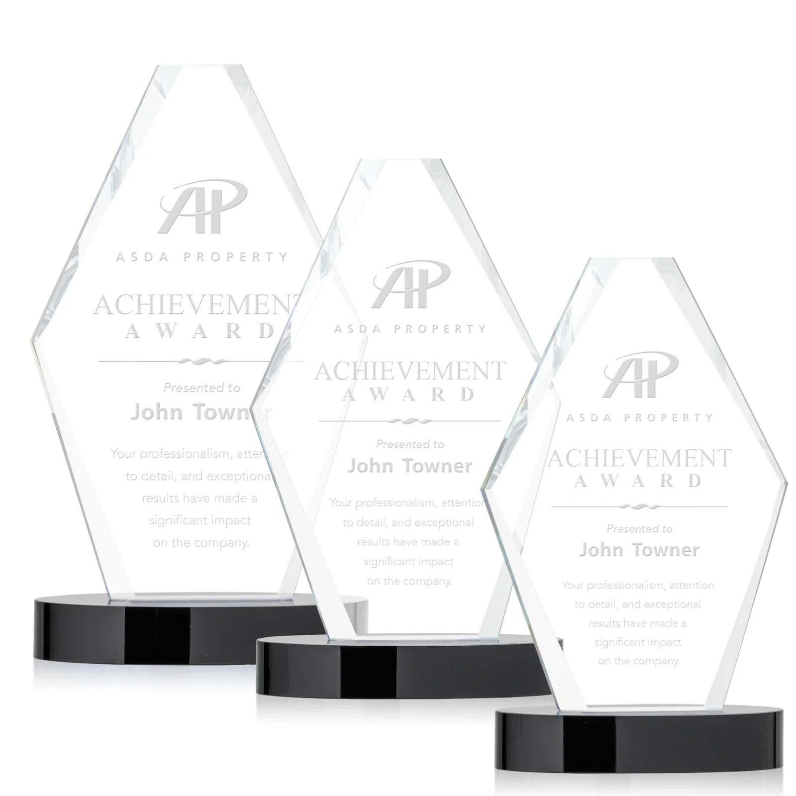 Custom Starfire Crystal Hexagon Award on Oval Base, awards for employee recognition