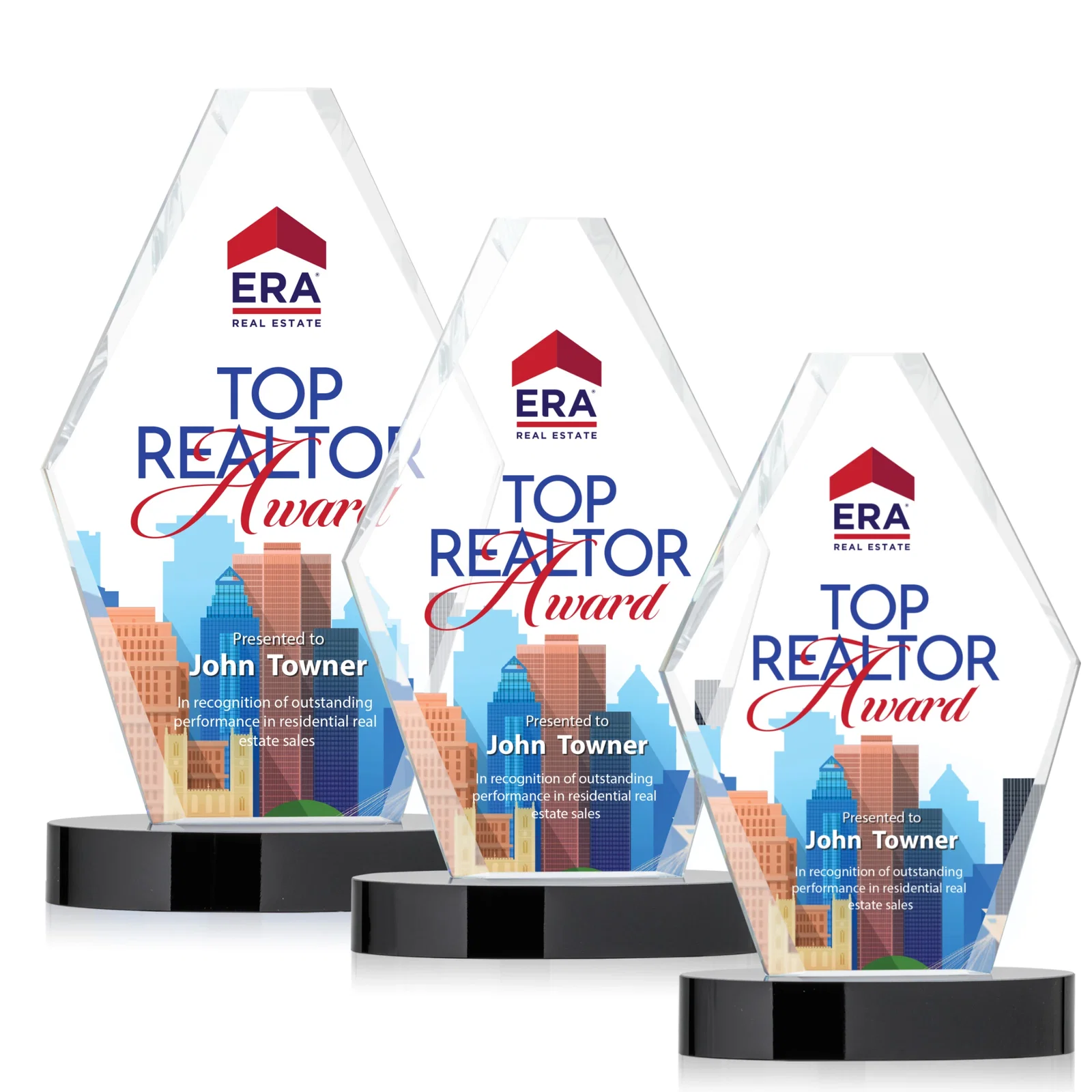Custom Starfire Crystal Hexagon Award on Oval Base, awards for dealer and partner awards