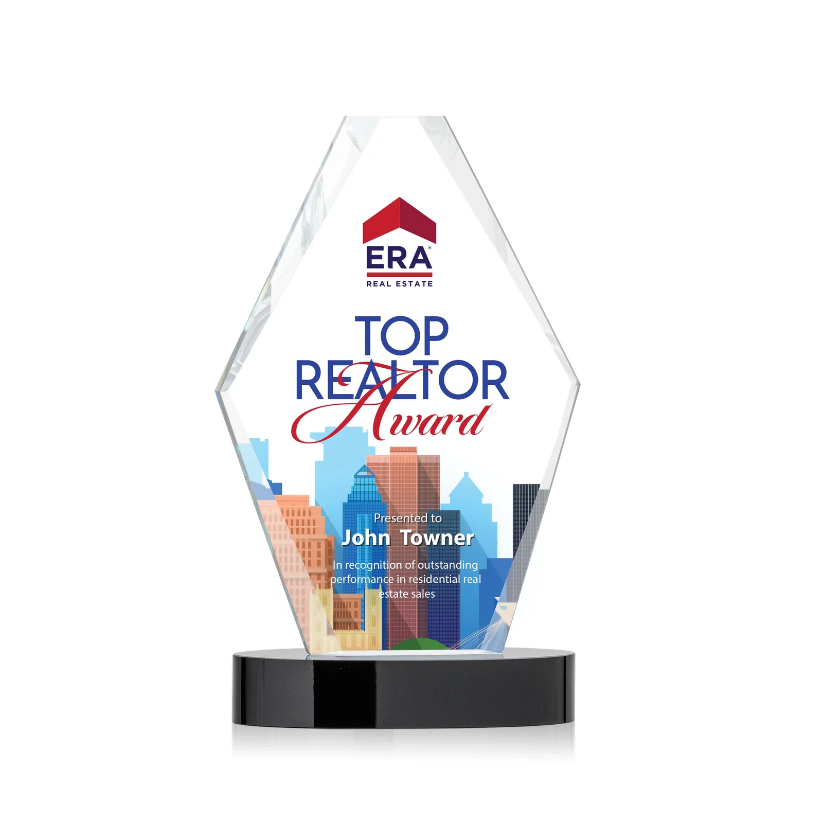 Custom Starfire Crystal Hexagon Award on Oval Base, awards for company anniversary events