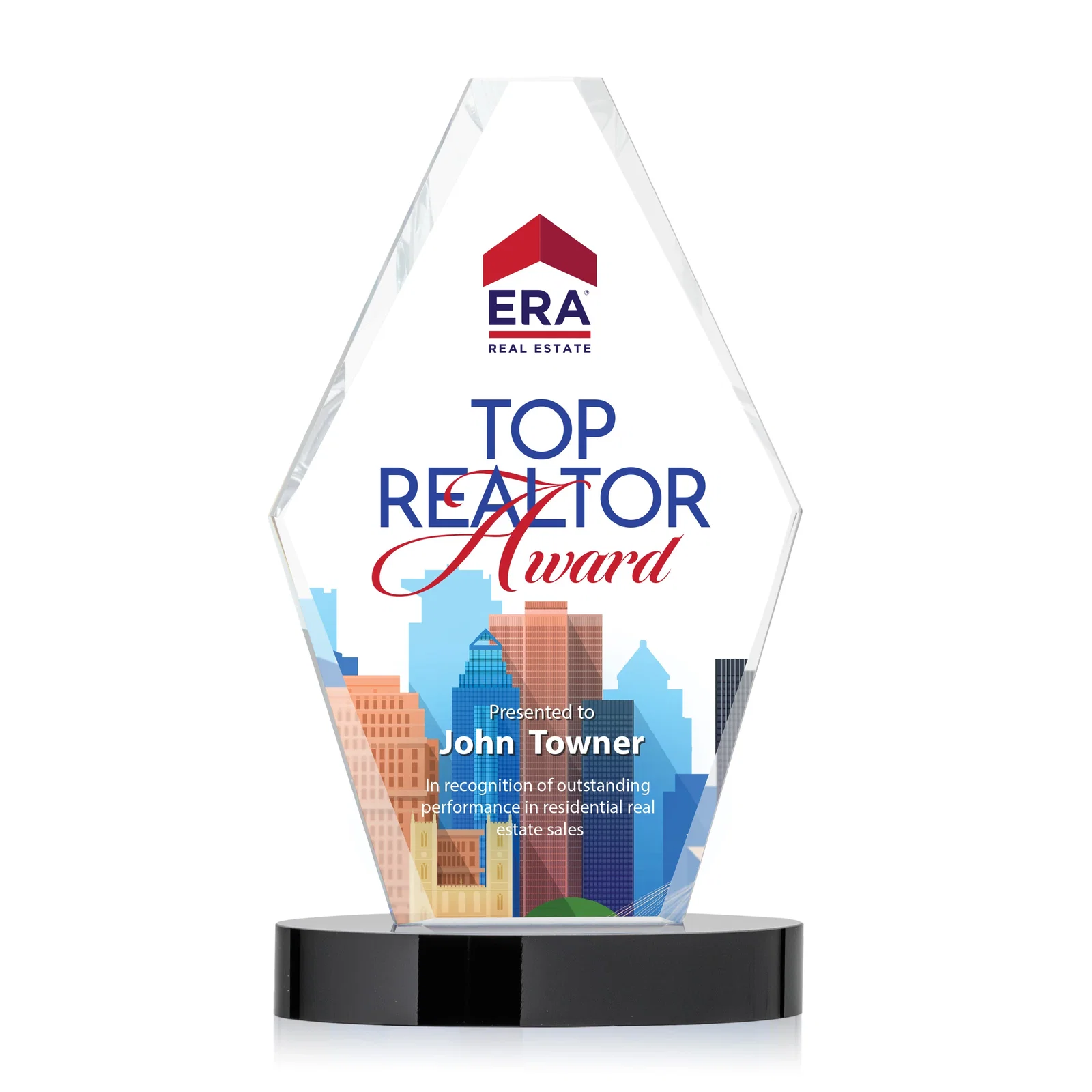 Personalized Starfire Crystal Hexagon Award on Oval Base, awards for corporate award ceremonies
