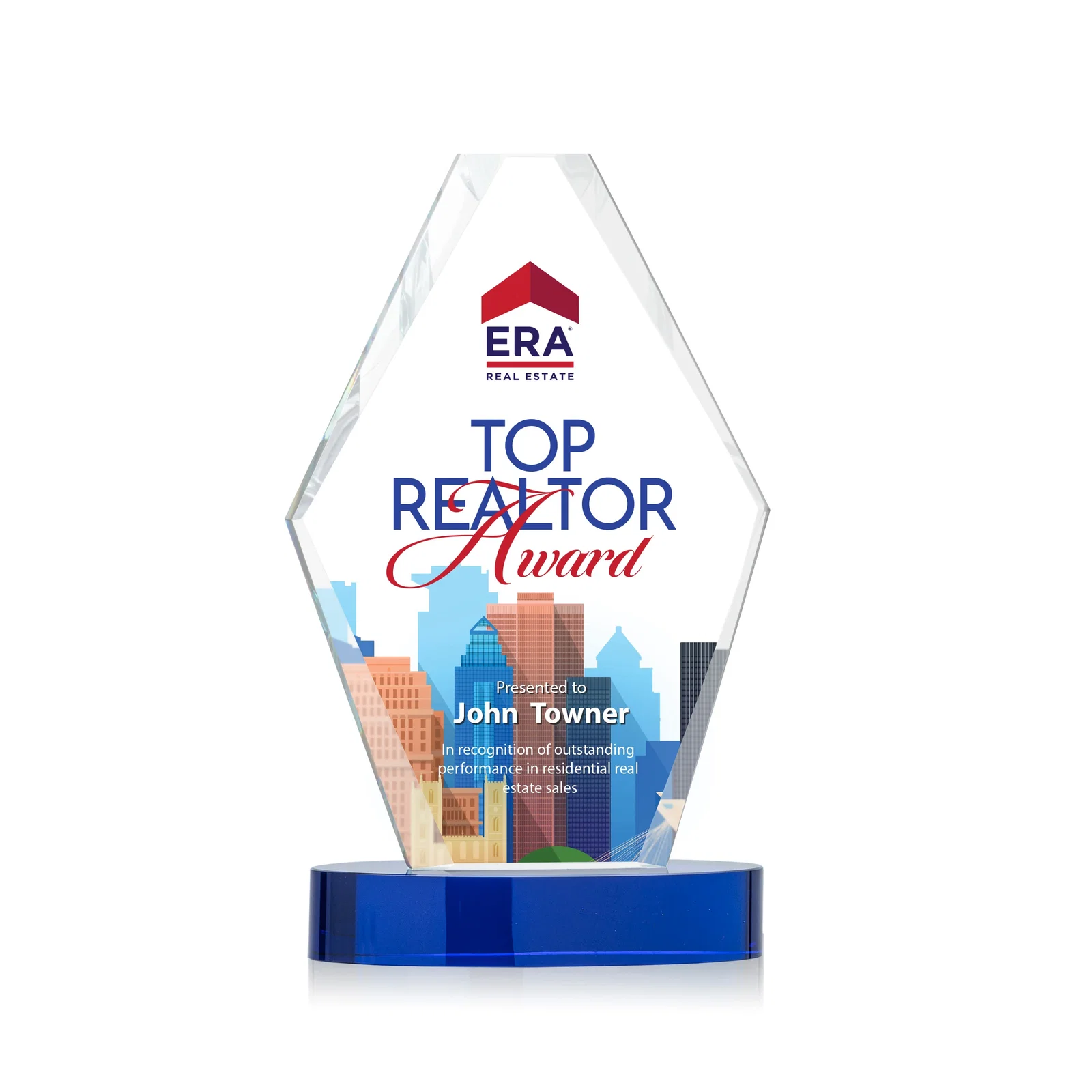 Personalized Starfire Crystal Hexagon Award on Oval Base, awards for sales achievement awards