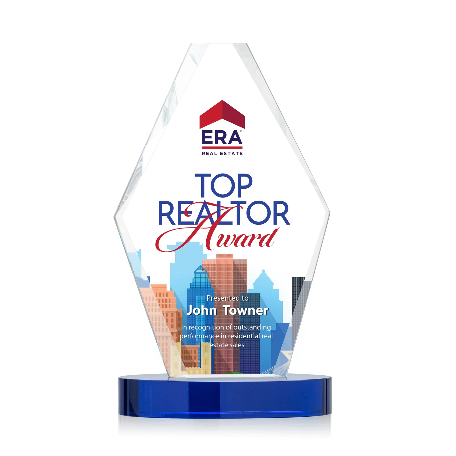 Personalized Starfire Crystal Hexagon Award on Oval Base, awards for retirement presentations