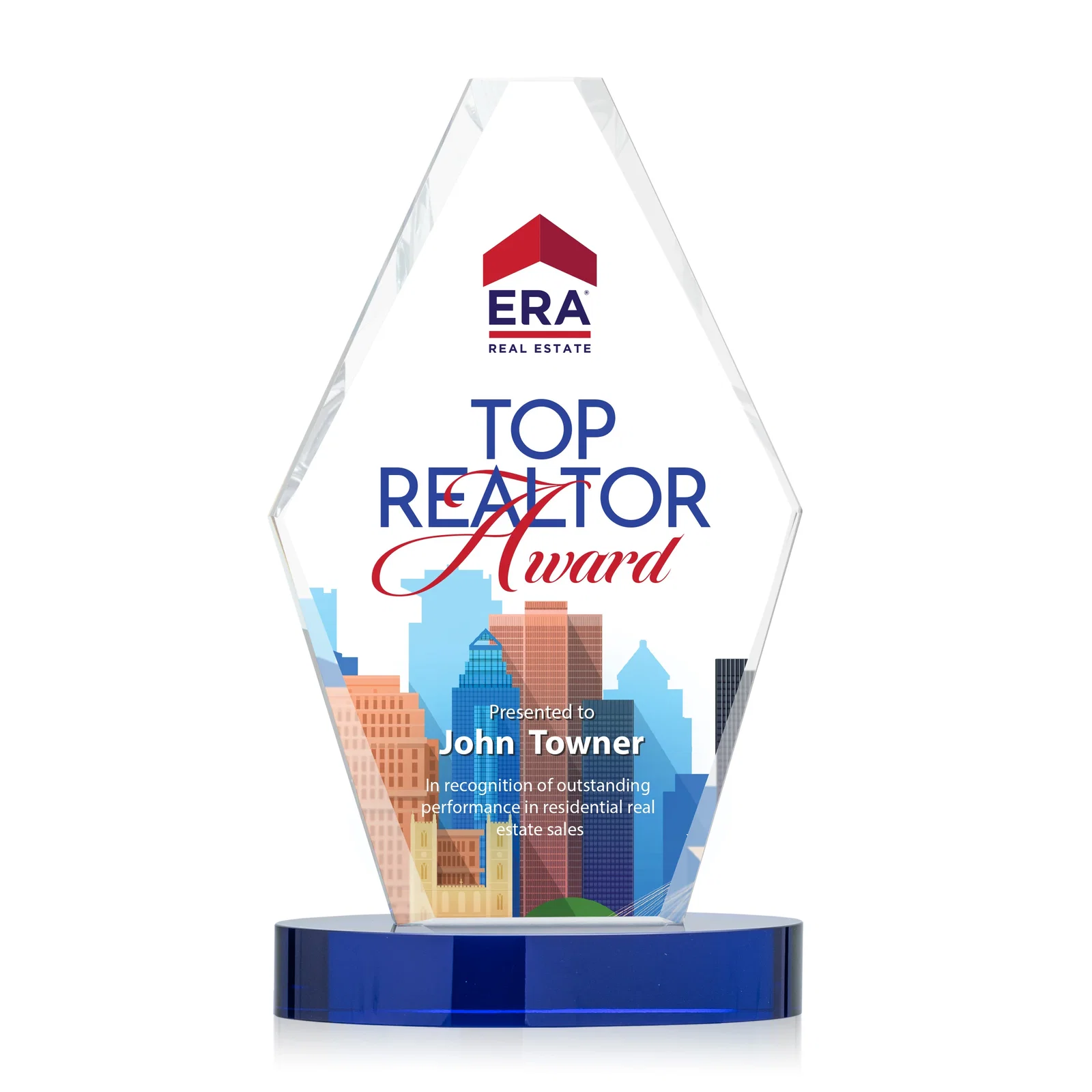 Personalized Starfire Crystal Hexagon Award on Oval Base, awards for team milestone celebrations