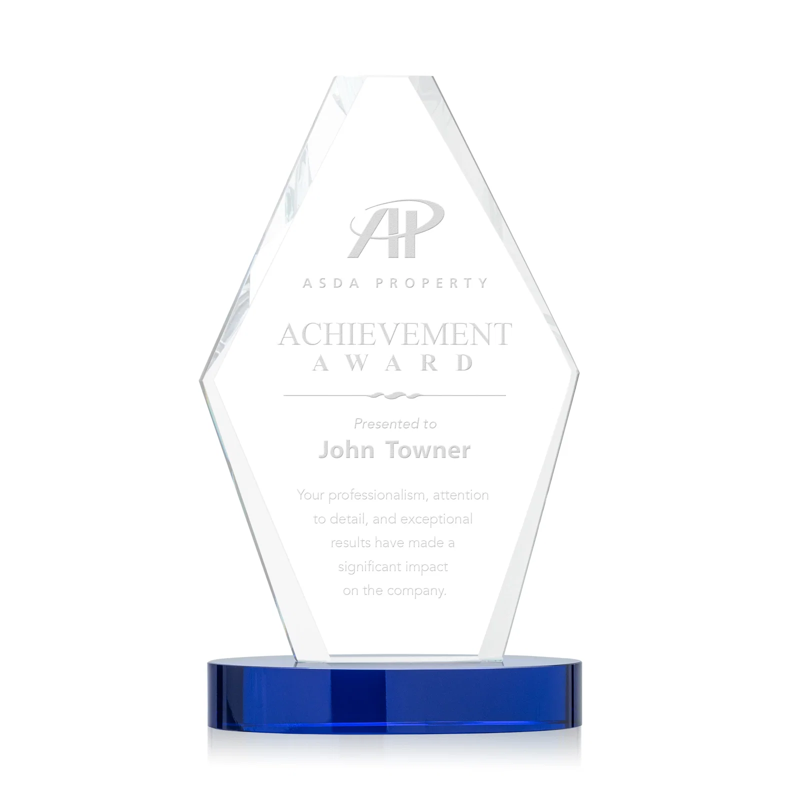 Custom Starfire Crystal Hexagon Award on Oval Base, awards for graduation ceremonies