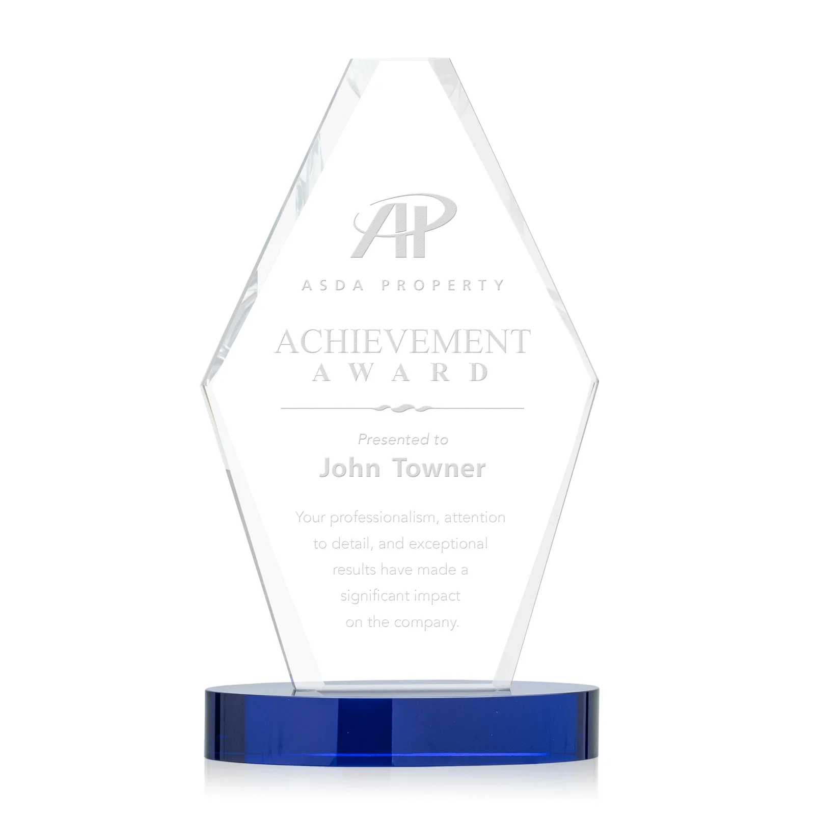 Custom Starfire Crystal Hexagon Award on Oval Base, awards for safety achievement programs