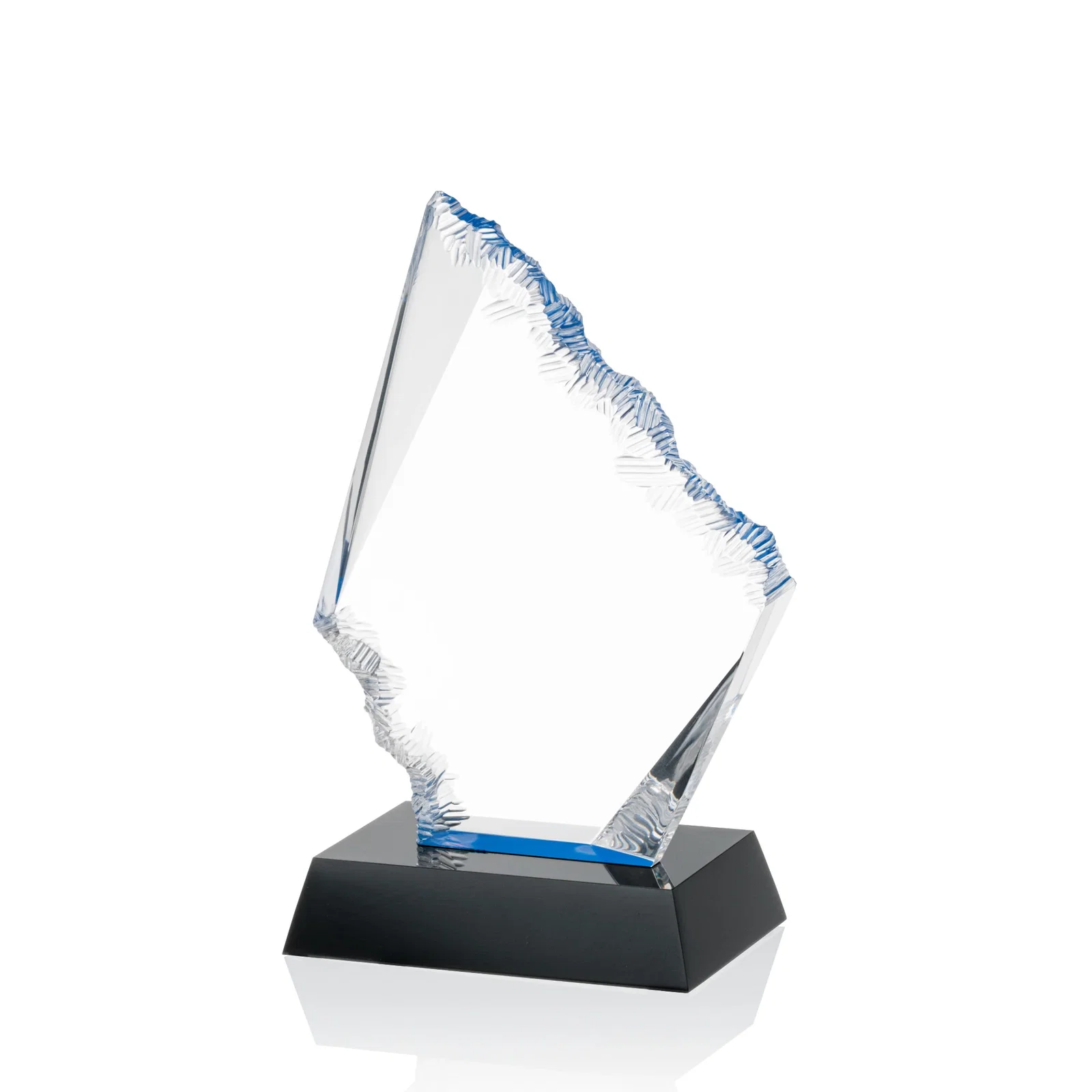 Custom Acrylic Award with Blue Chipped Edges on Black Base for dealer and partner awards