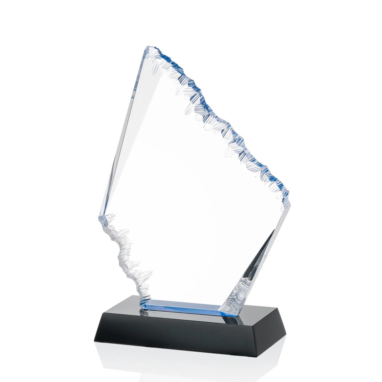 Personalized Acrylic Award with Blue Chipped Edges on Black Base for employee recognition