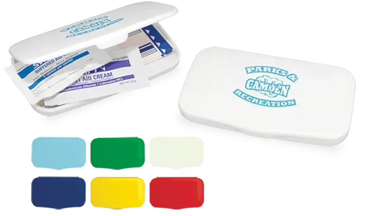 Redi-First, First Aid Kit. Slim polypropylene first aid kit with bandages and aspirin for on-the-go safety