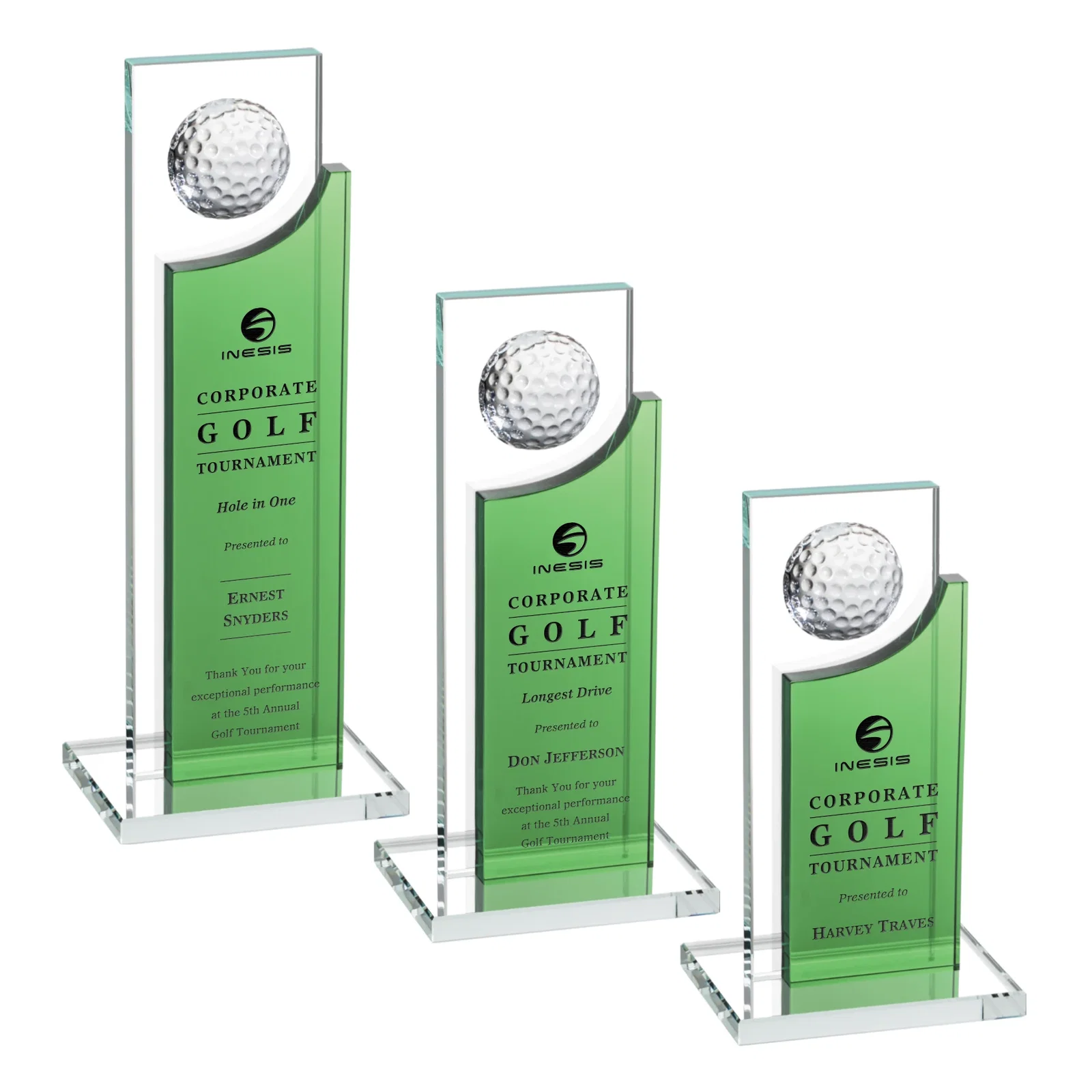 Custom Optical Crystal Award with Half-Cut Golf Ball on Colored Frame for employee recognition