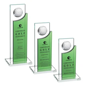 Optical Crystal Award with Half-Cut Golf Ball on Colored Frame