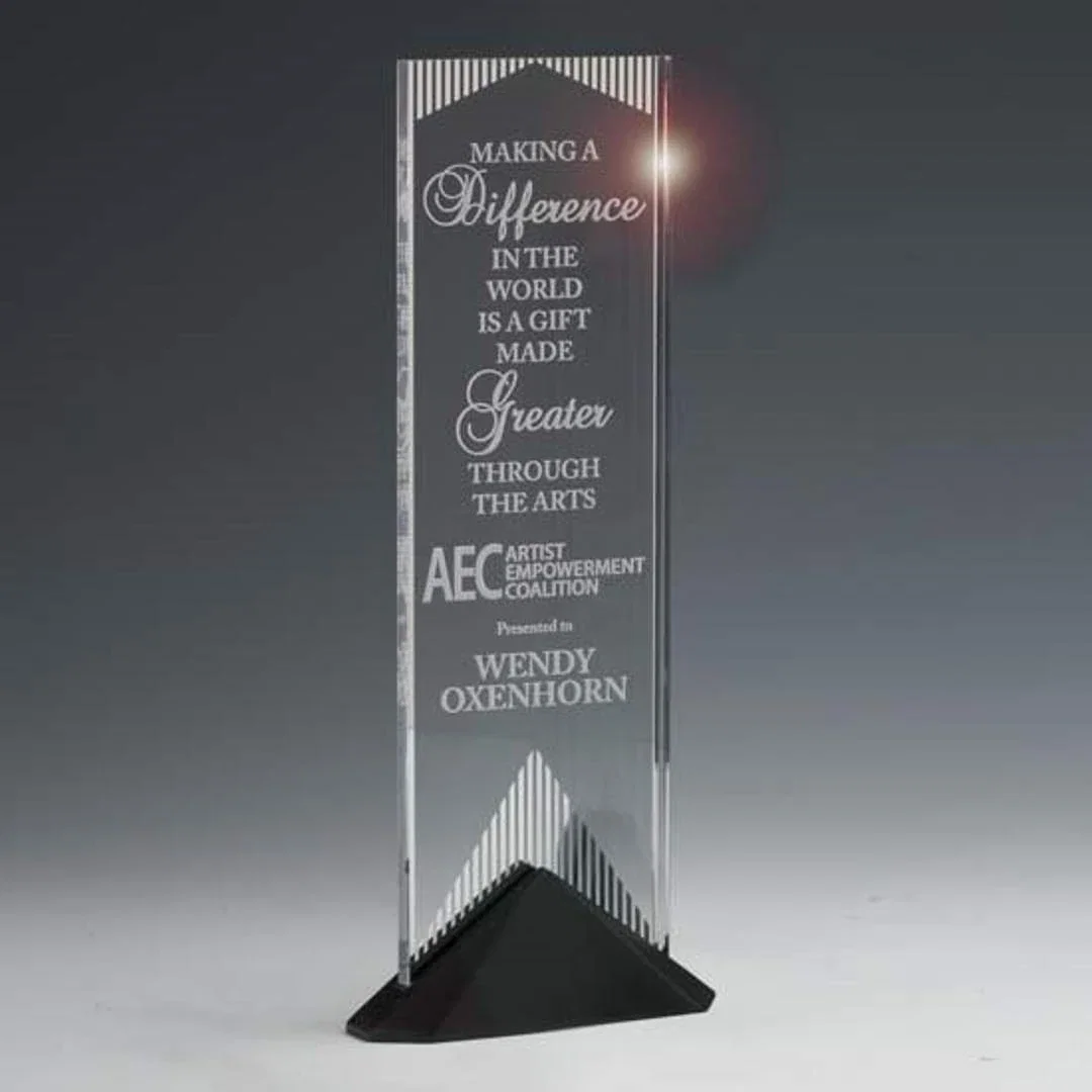 Custom Acrylic Award With Mirror Strips Screened on the Back for service anniversary gifts