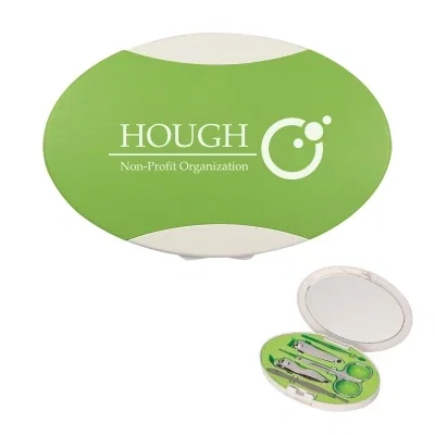 Blue manicure case shown closed at roughly four inches wide