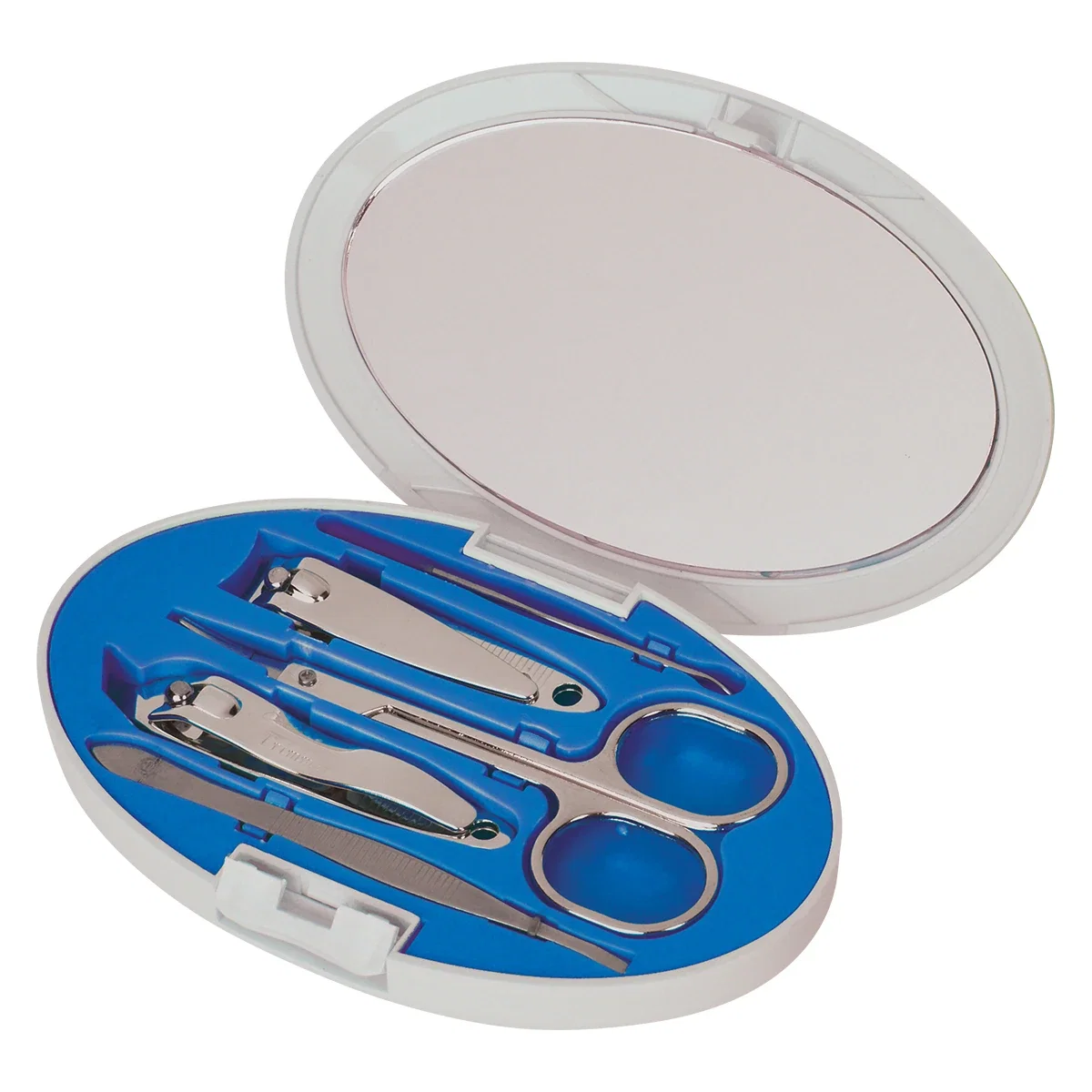 Angled shot showing the slim profile of the travel grooming kit
