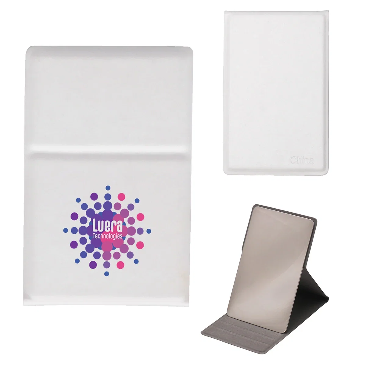 Custom Reflections Stainless Steel Mirror, front view of the branded compact mirror