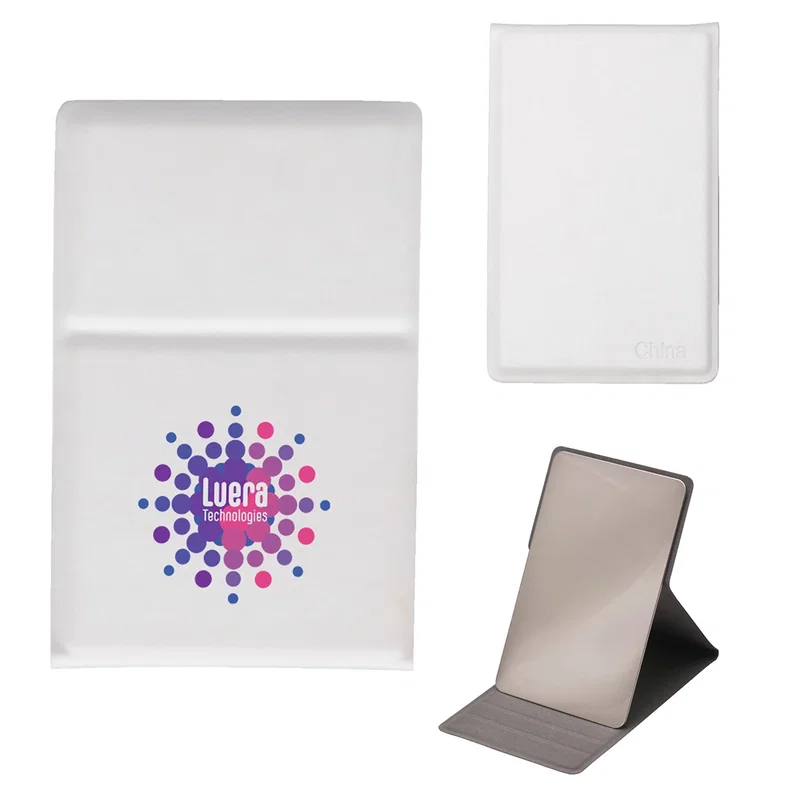 Custom Reflections Stainless Steel Mirror, front view of the branded compact mirror