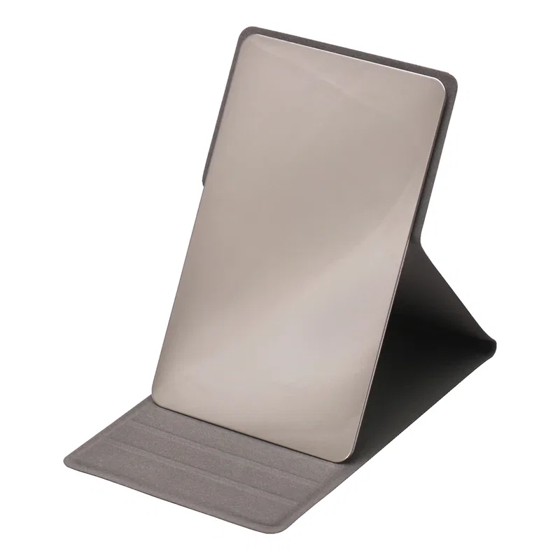 Promotional Reflections Mirror closed, compact stainless steel case shown from above