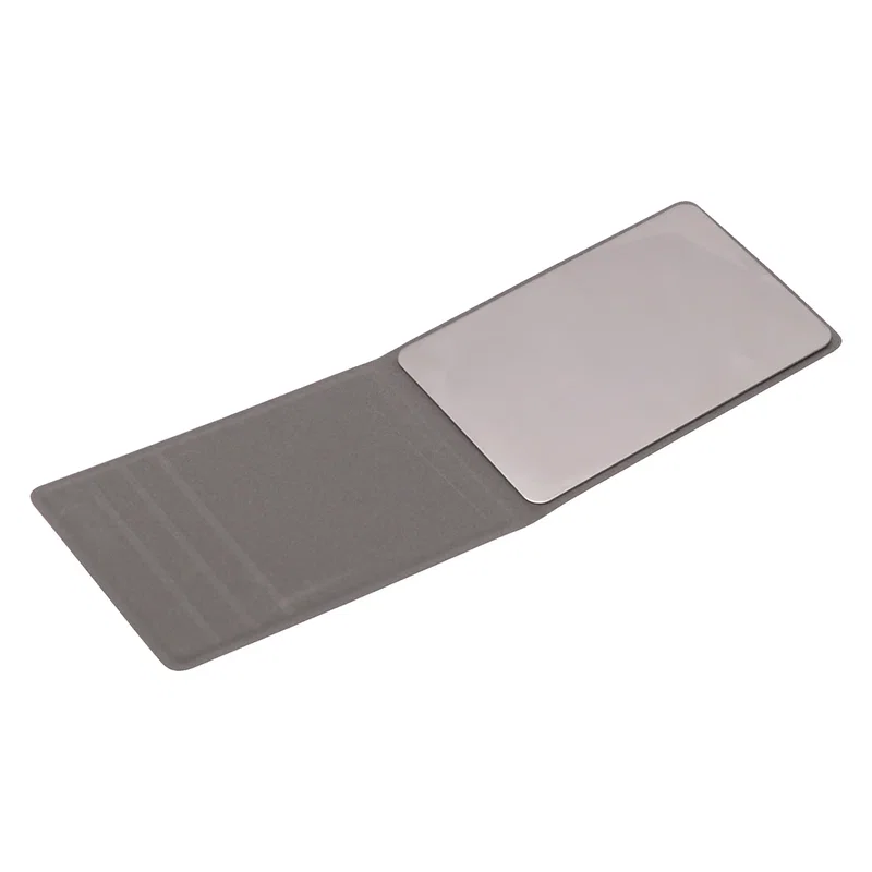 Promotional Reflections Mirror in use at a vanity, branded compact mirror lifestyle shot