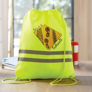 Neon Drawstring Backpack, 14" x 19", 210D Polyester with Reflective Stripes, 1-Color Imprint