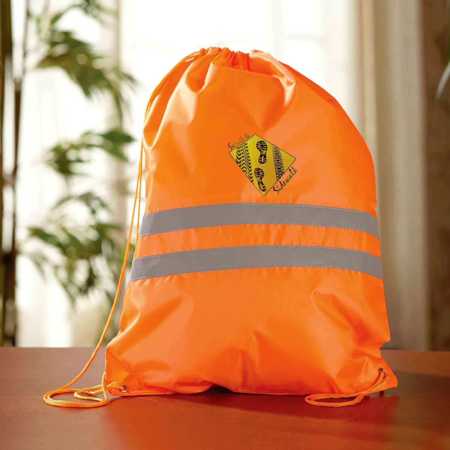 Reflective Drawstring Backpack — Orange — view 2