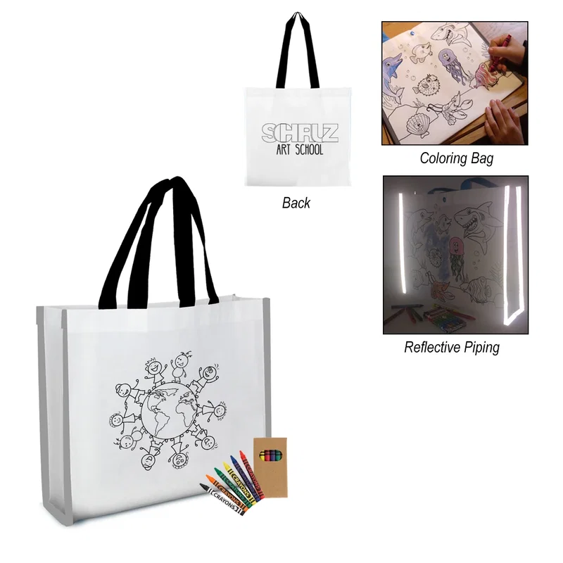 Reflective Non-Woven Coloring Tote Bag With Crayons — view 17