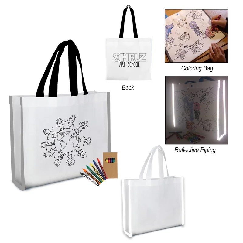 Reflective Non-Woven Coloring Tote Bag With Crayons — view 5