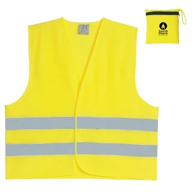 Neon yellow reflective safety vest with high visibility striping