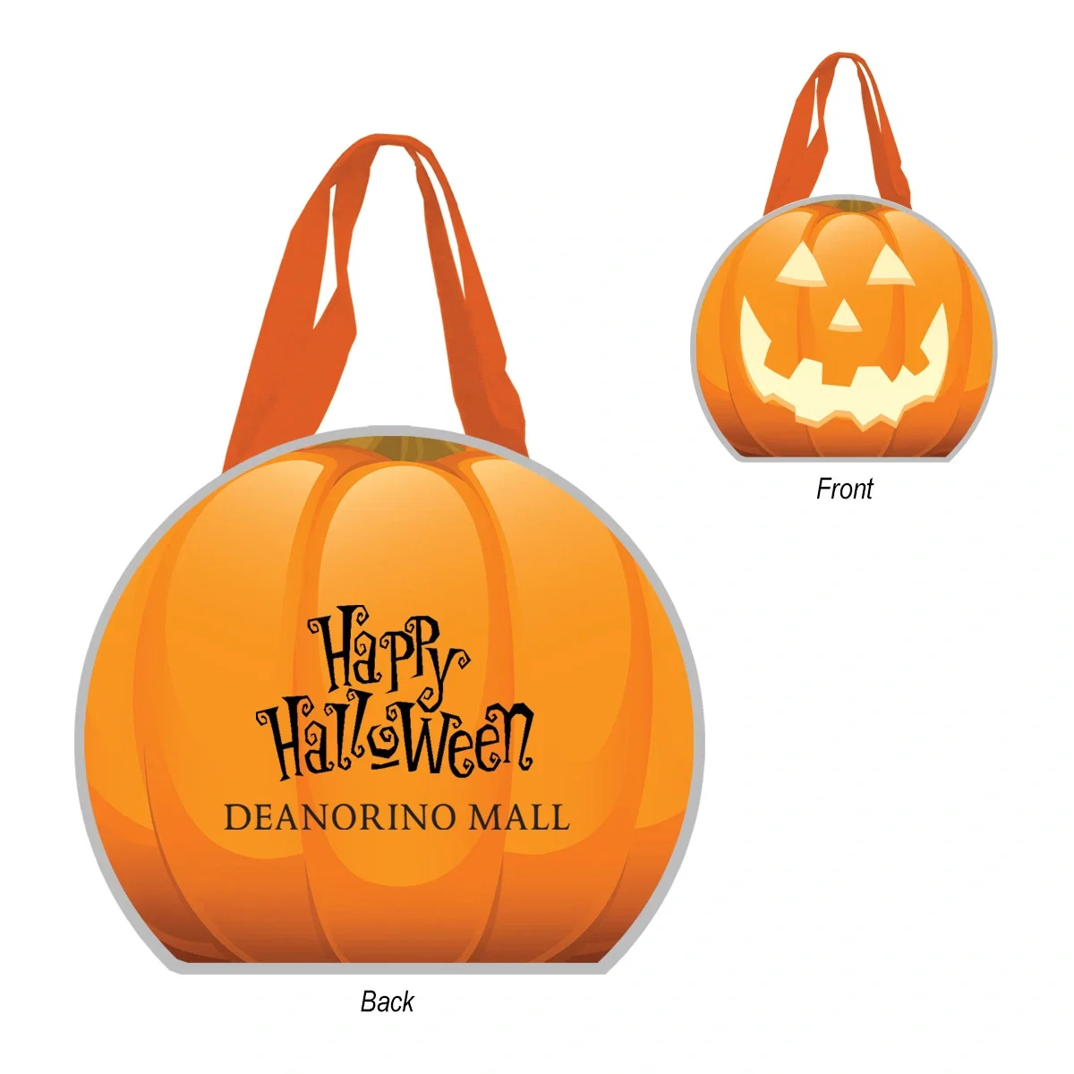 Orange non-woven tote bag with a reflective pumpkin design