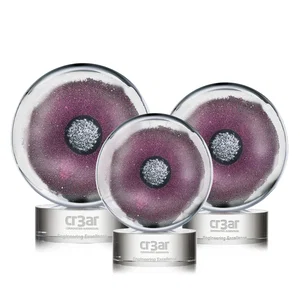 Glass Disc Award on Ebony Base in Clear, Pink, Silver, or Black