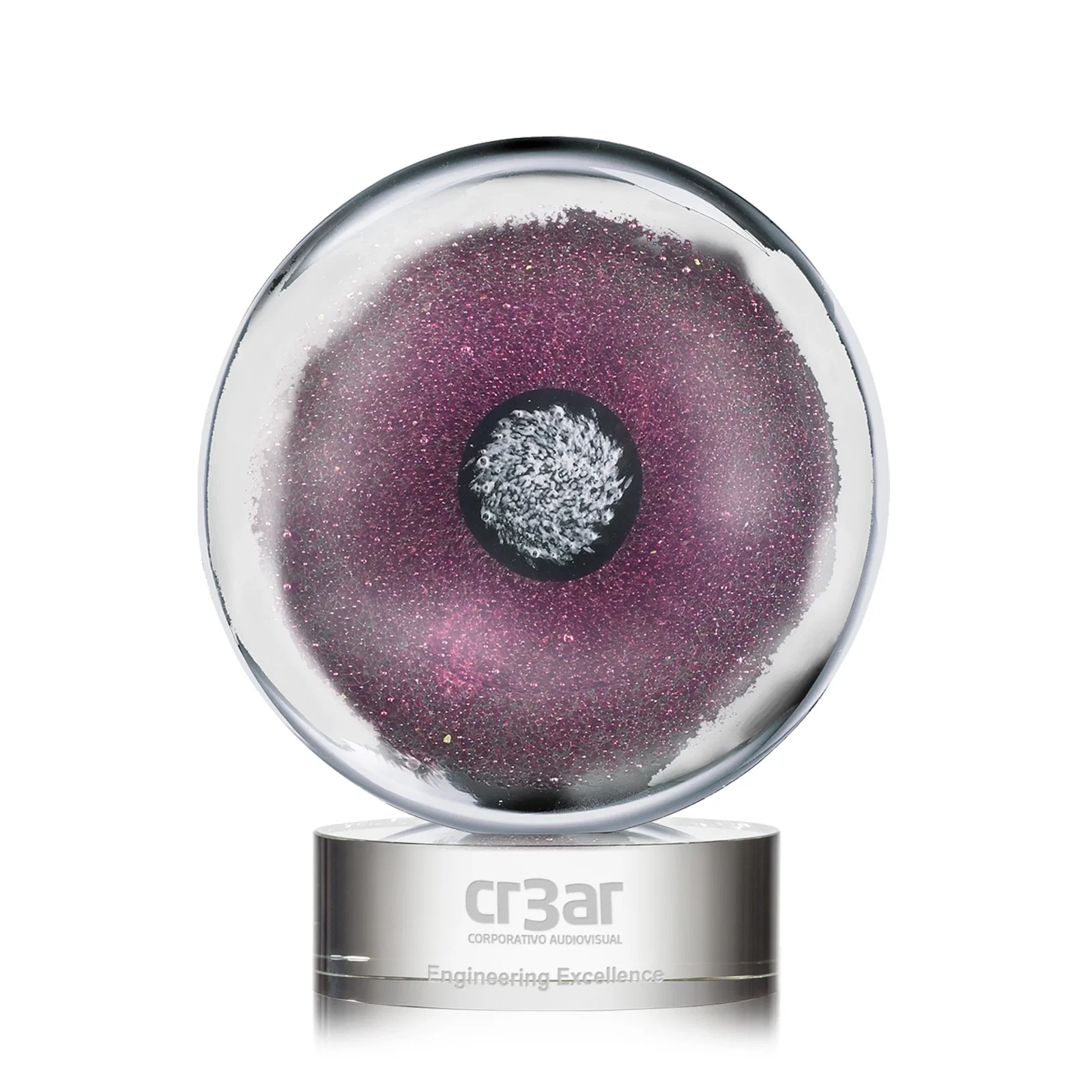 Custom Glass Disc Award on Ebony Base in Clear, Pink, Silver, or Black for service anniversary gifts