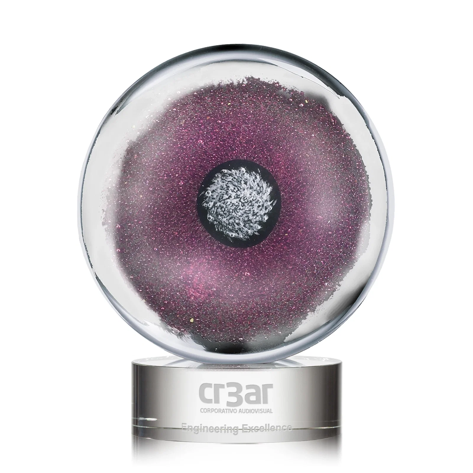 Custom Glass Disc Award on Ebony Base in Clear, Pink, Silver, or Black for sales achievement awards