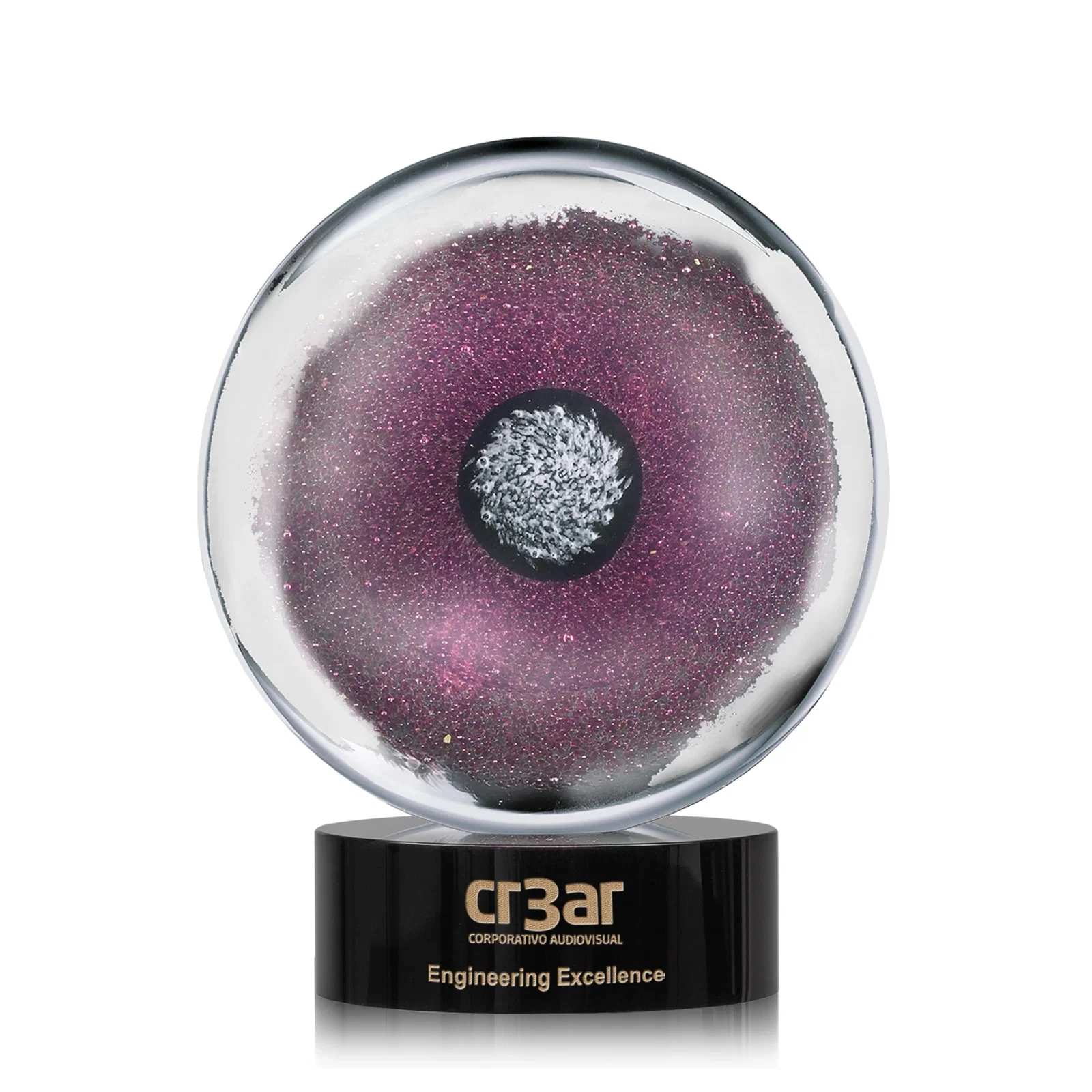 Custom Glass Disc Award on Ebony Base in Clear, Pink, Silver, or Black for donor appreciation