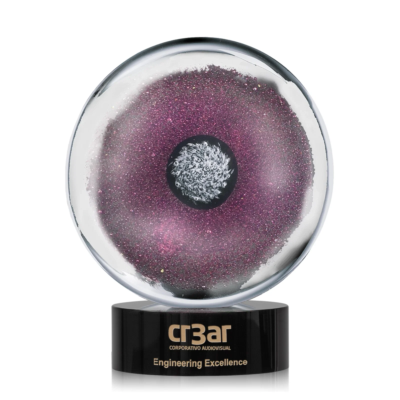 Custom Glass Disc Award on Ebony Base in Clear, Pink, Silver, or Black for graduation ceremonies