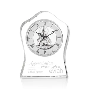 Wavy Optical Crystal Desk Clock With Silver Wheel Face