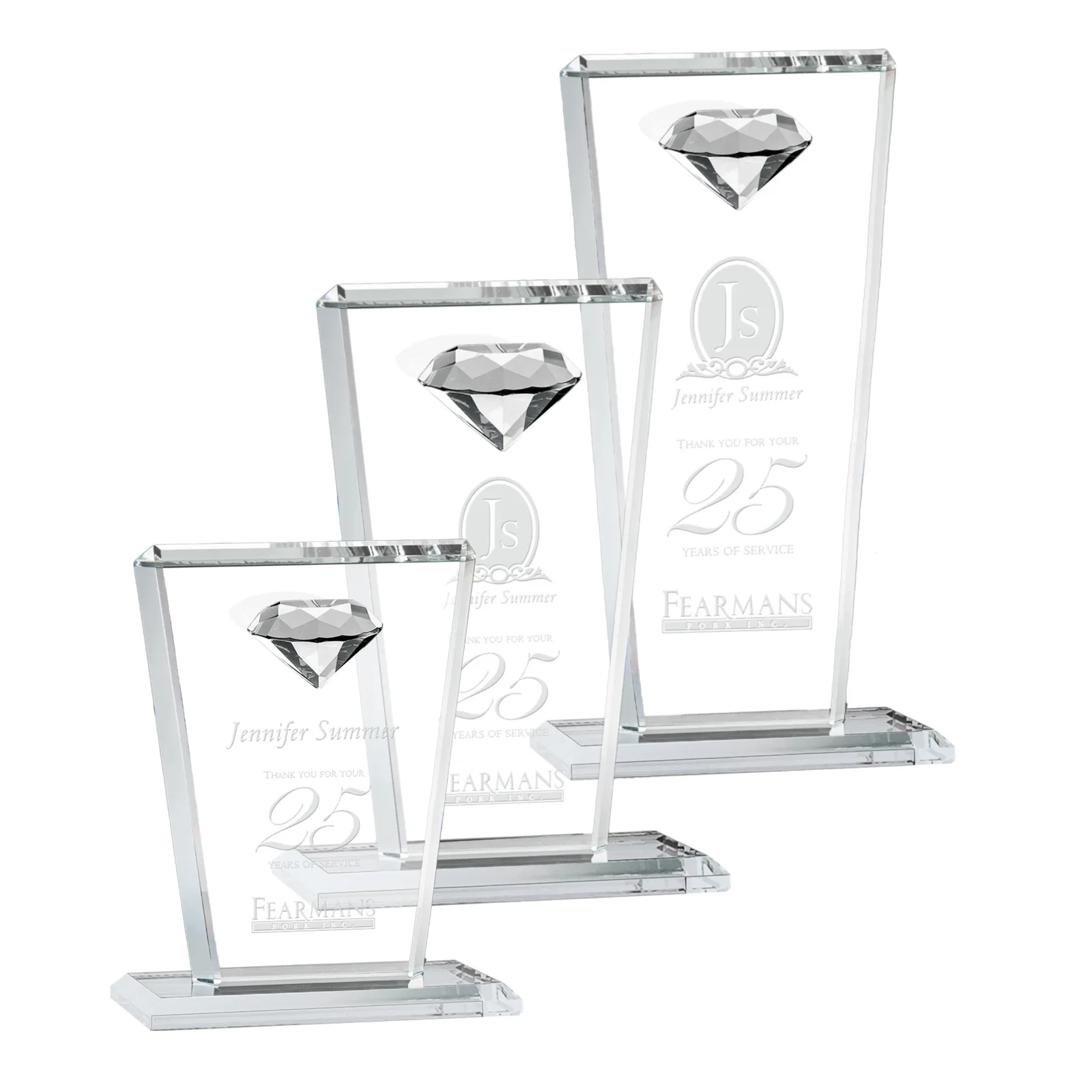 Custom Optical Crystal Award with Gemstone Set at Tapered Point for employee recognition