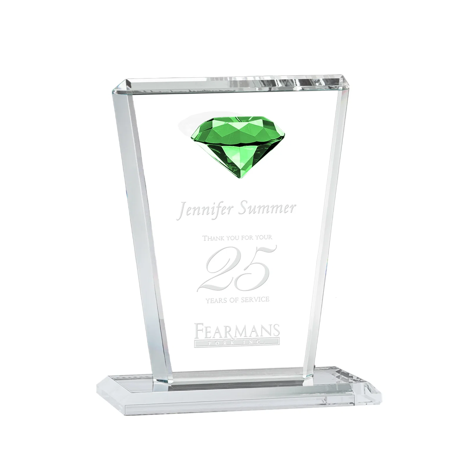 Custom Optical Crystal Award with Gemstone Set at Tapered Point for volunteer appreciation