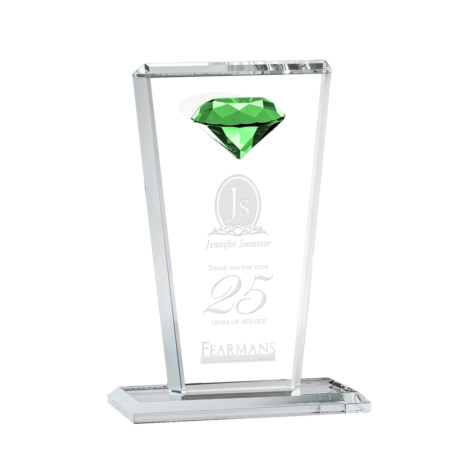 Custom Optical Crystal Award with Gemstone Set at Tapered Point for dealer and partner awards