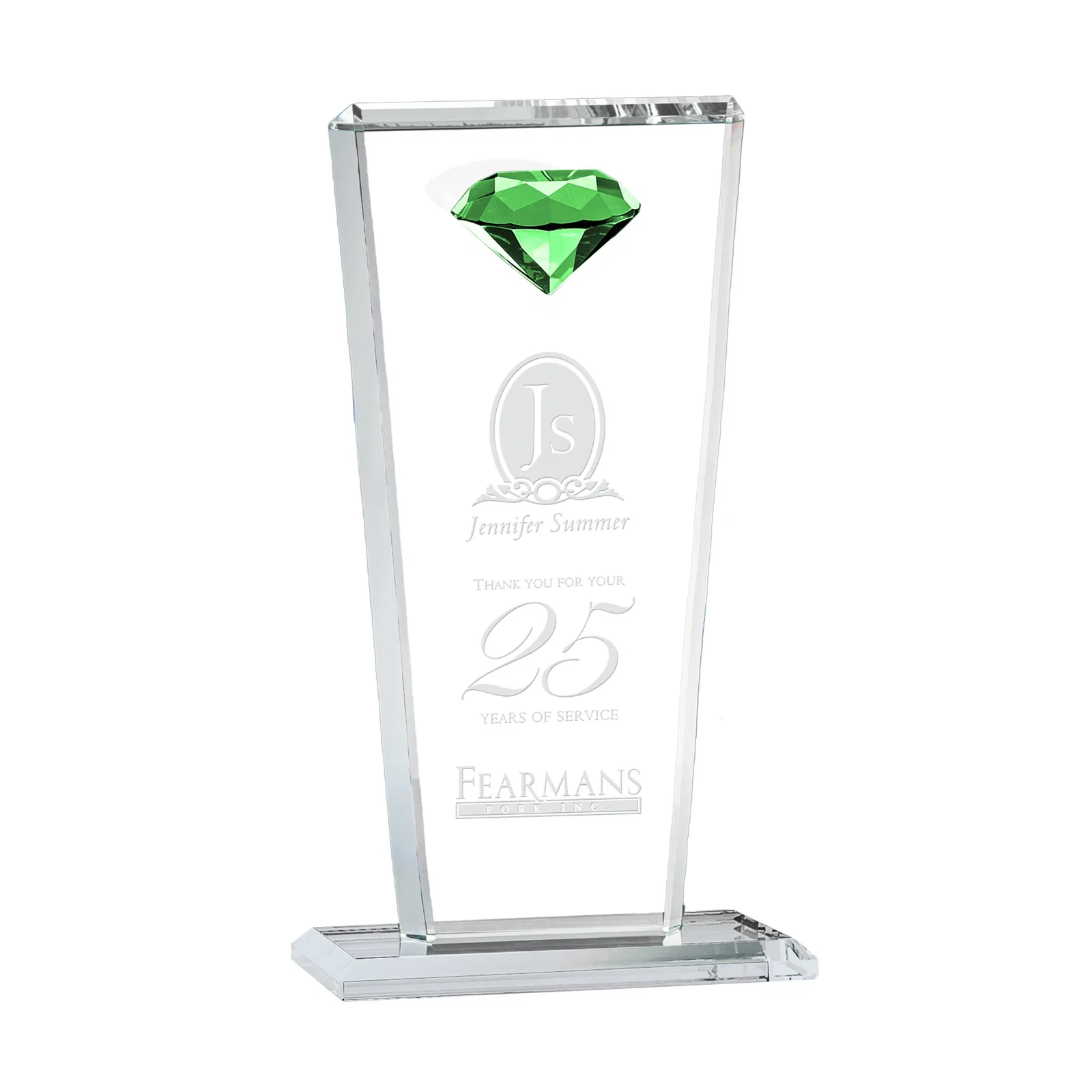 Custom Optical Crystal Award with Gemstone Set at Tapered Point for company anniversary events