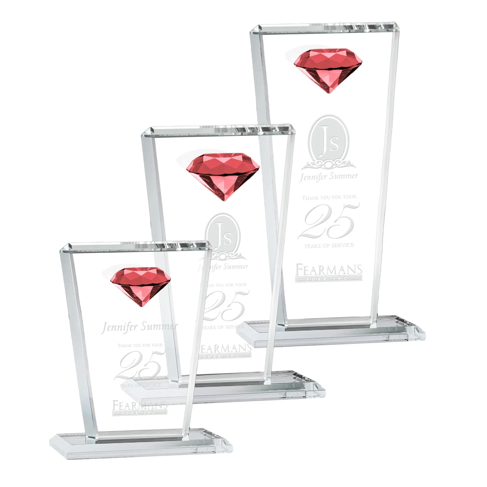 Personalized Optical Crystal Award with Gemstone Set at Tapered Point for employee recognition