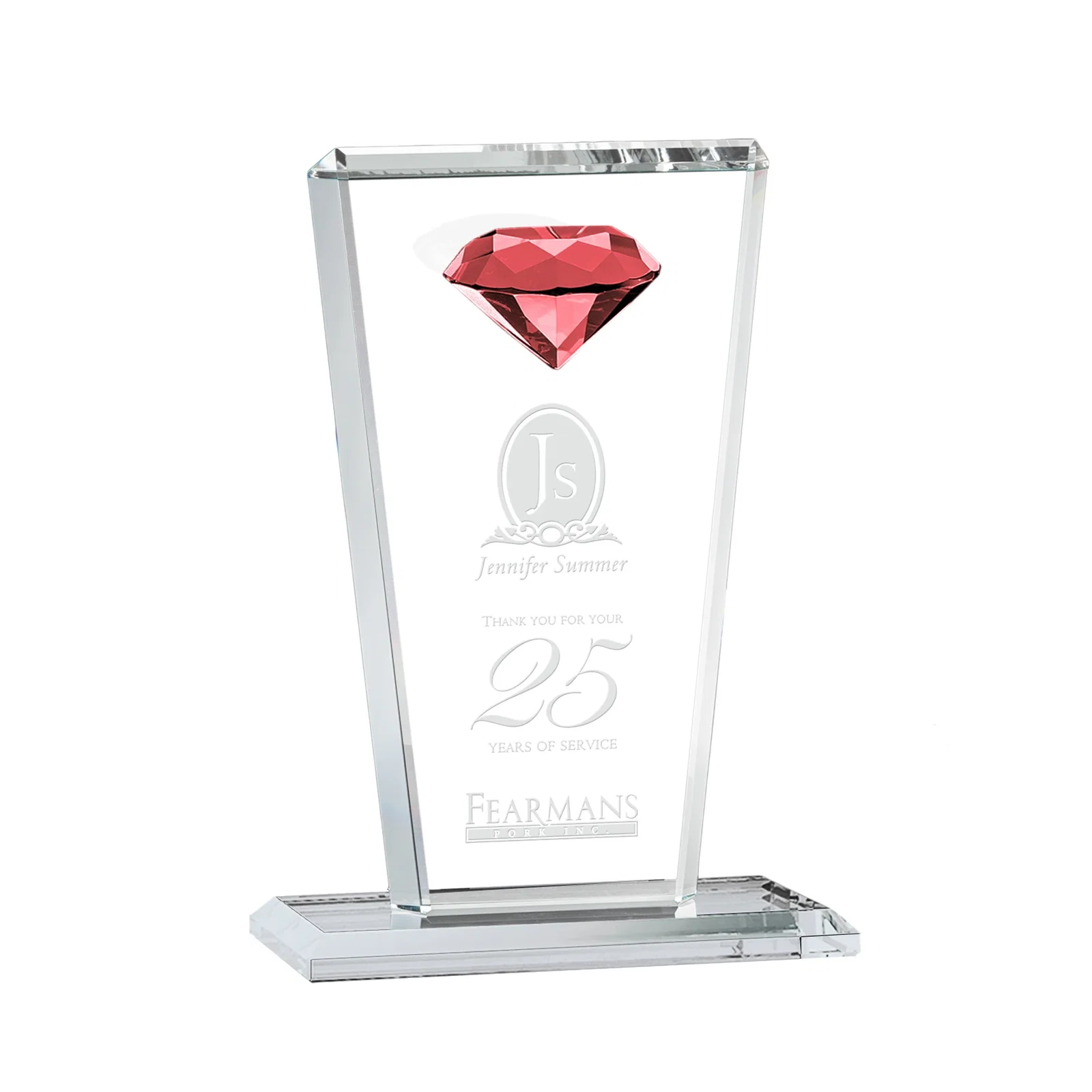 Personalized Optical Crystal Award with Gemstone Set at Tapered Point for service anniversary gifts