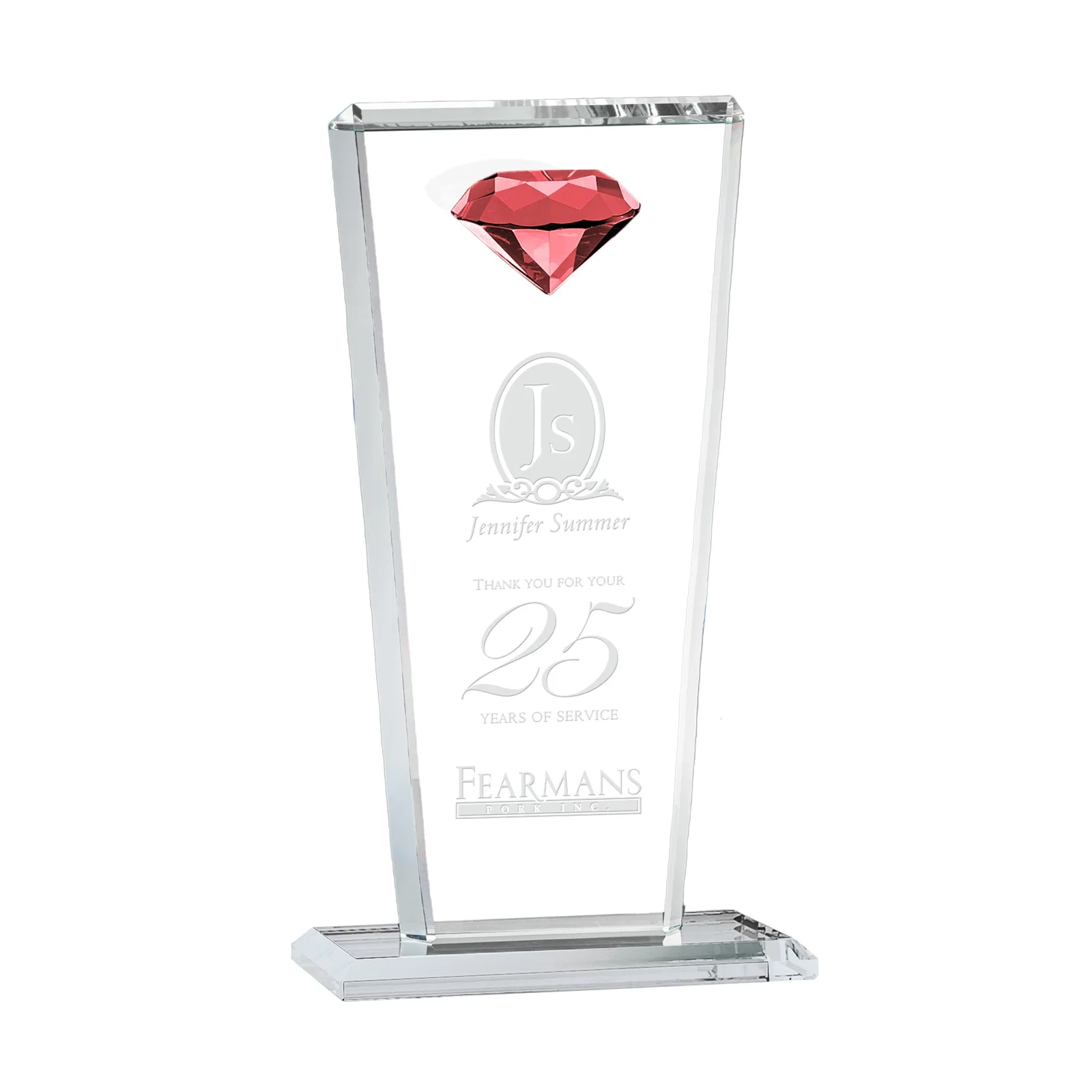 Personalized Optical Crystal Award with Gemstone Set at Tapered Point for sales achievement awards