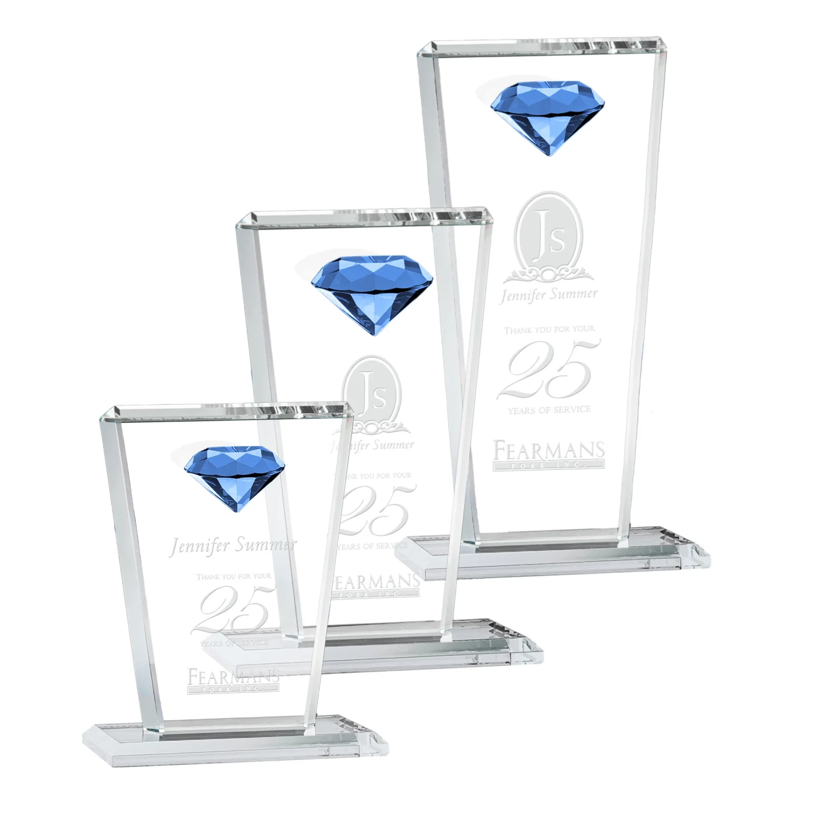 Personalized Optical Crystal Award with Gemstone Set at Tapered Point for retirement presentations